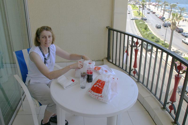 IMG_2748 Adele enjoying a wee bite on the veranda at our hotel room.