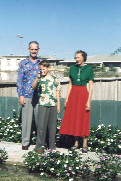 Dhahran_008 Christmas, 1950, I think.  Me and my parents.  I got a new cap gun!